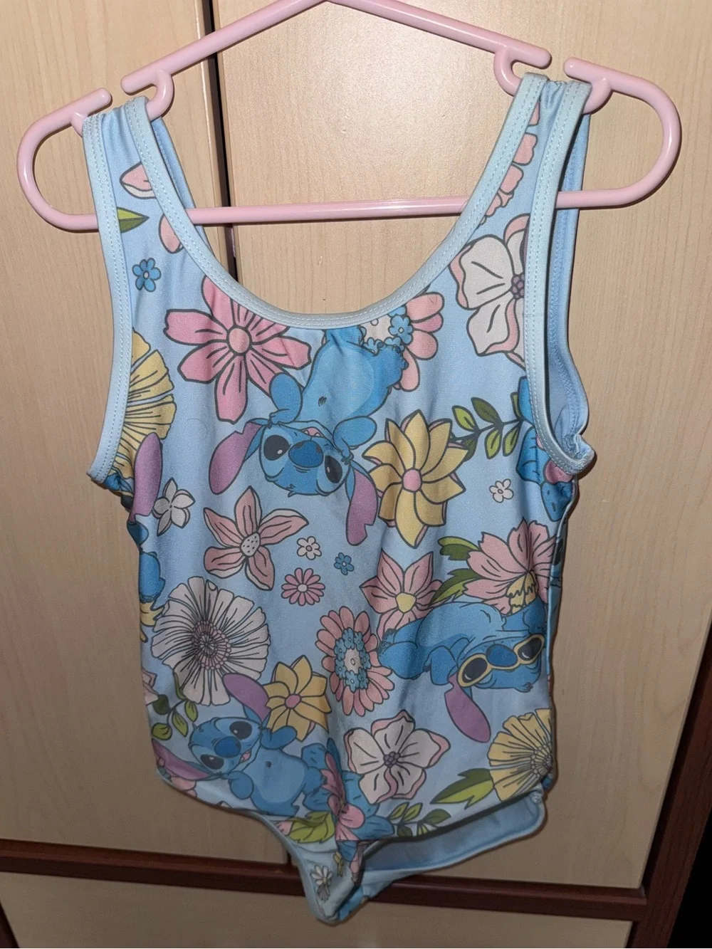 Disney Stitch Girls Floral One Piece Swimsuit Size 8 Blue Pink